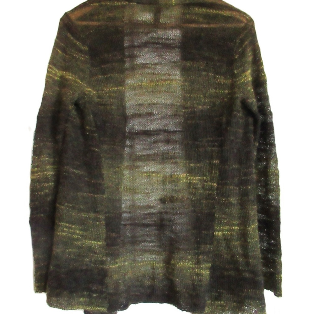 EILEEN FISHER Olive Green Mohair Boucle Open Front Cardigan - Picture 6 of 11